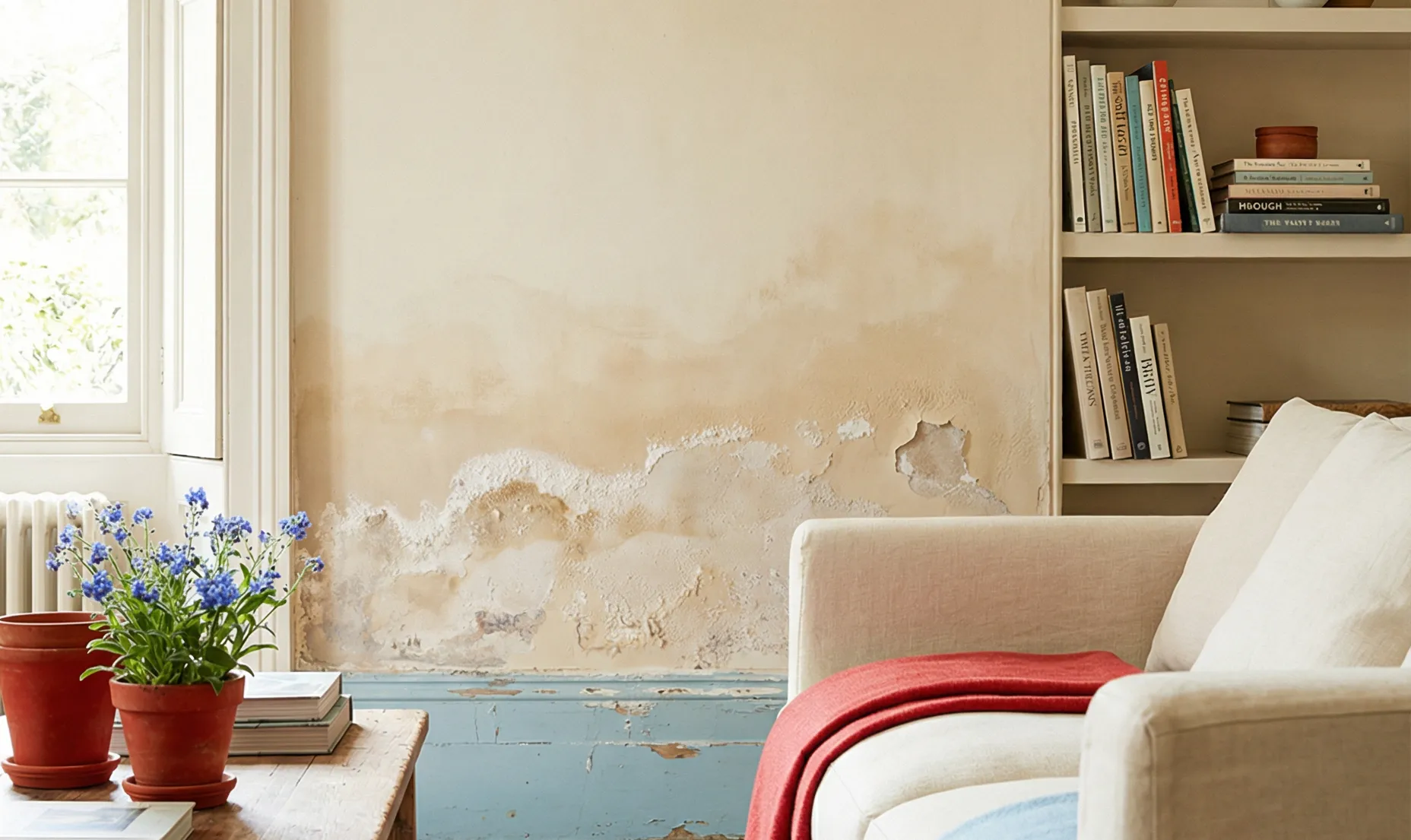 Pared afectada por humedad por capilaridad